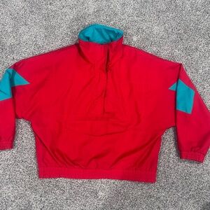 VTG Womans Red Eddie Bauer Gortex RETRO Windbreaker Pull over Half Zip Jacket L
